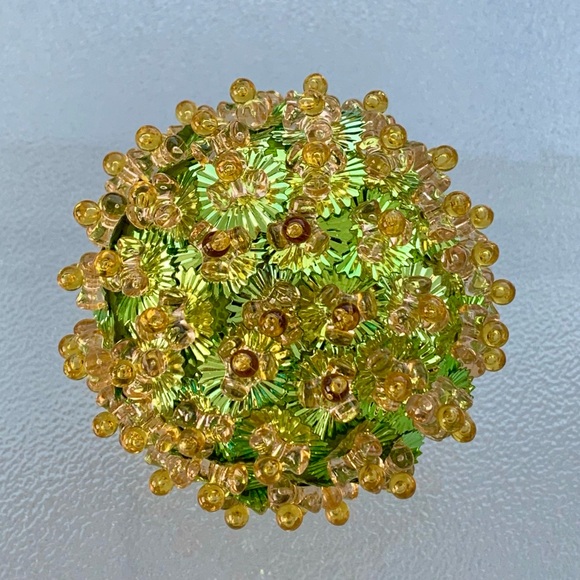 Mid-Century Modern Green and Gold Pear Push Pin Sequins Christmas Ornament - Picture 6 of 6